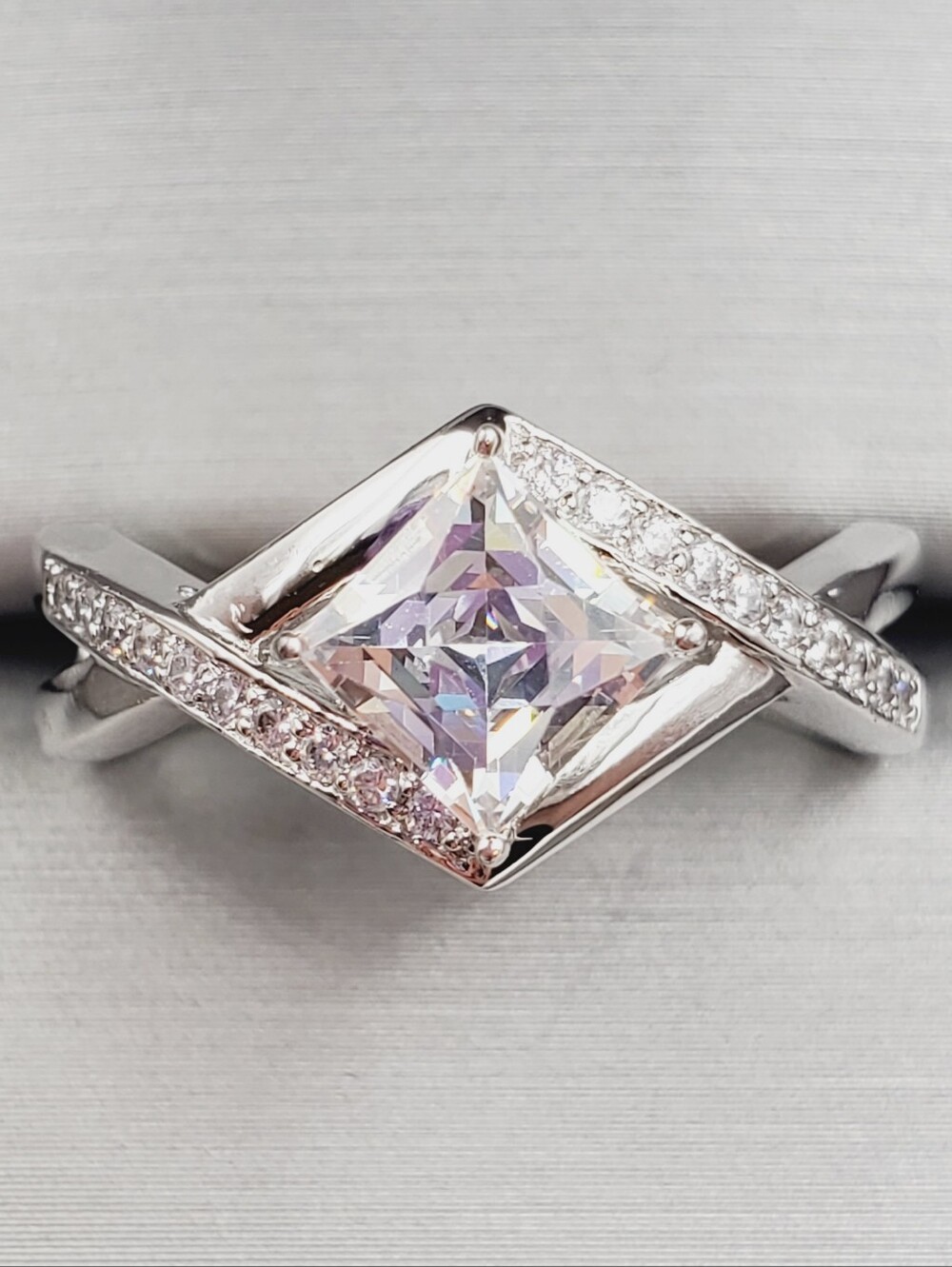 Princess Cut Ring with Pavé Accents - 925 Sterling Silver